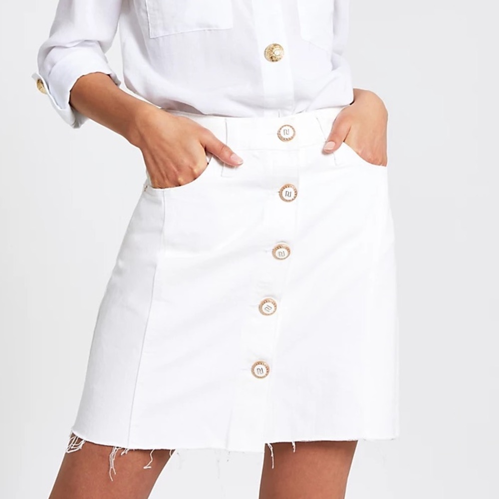 RIVER ISLAND Button Front Denim Mini Skirt